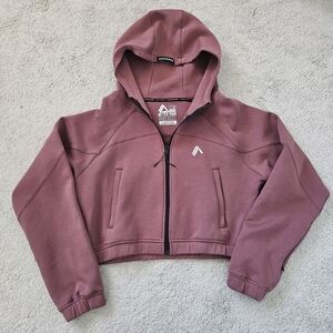 Alphalete | ELMTS Mauve Zip Up Hoodie Crop Sweater Logo Womens Large